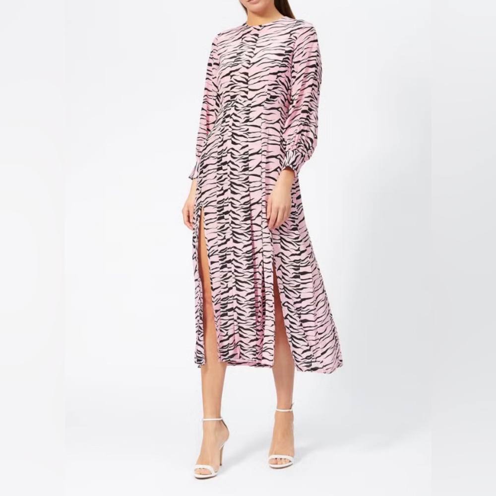 NWT Rixo Emma Black and Pink Silk Tiger Stripes Dress XS